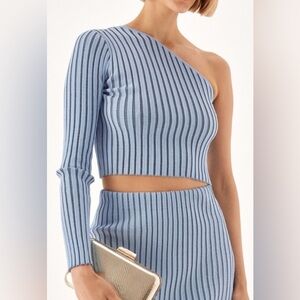 Zara Asymmetrical Blue Ribbed Crop Top Size M